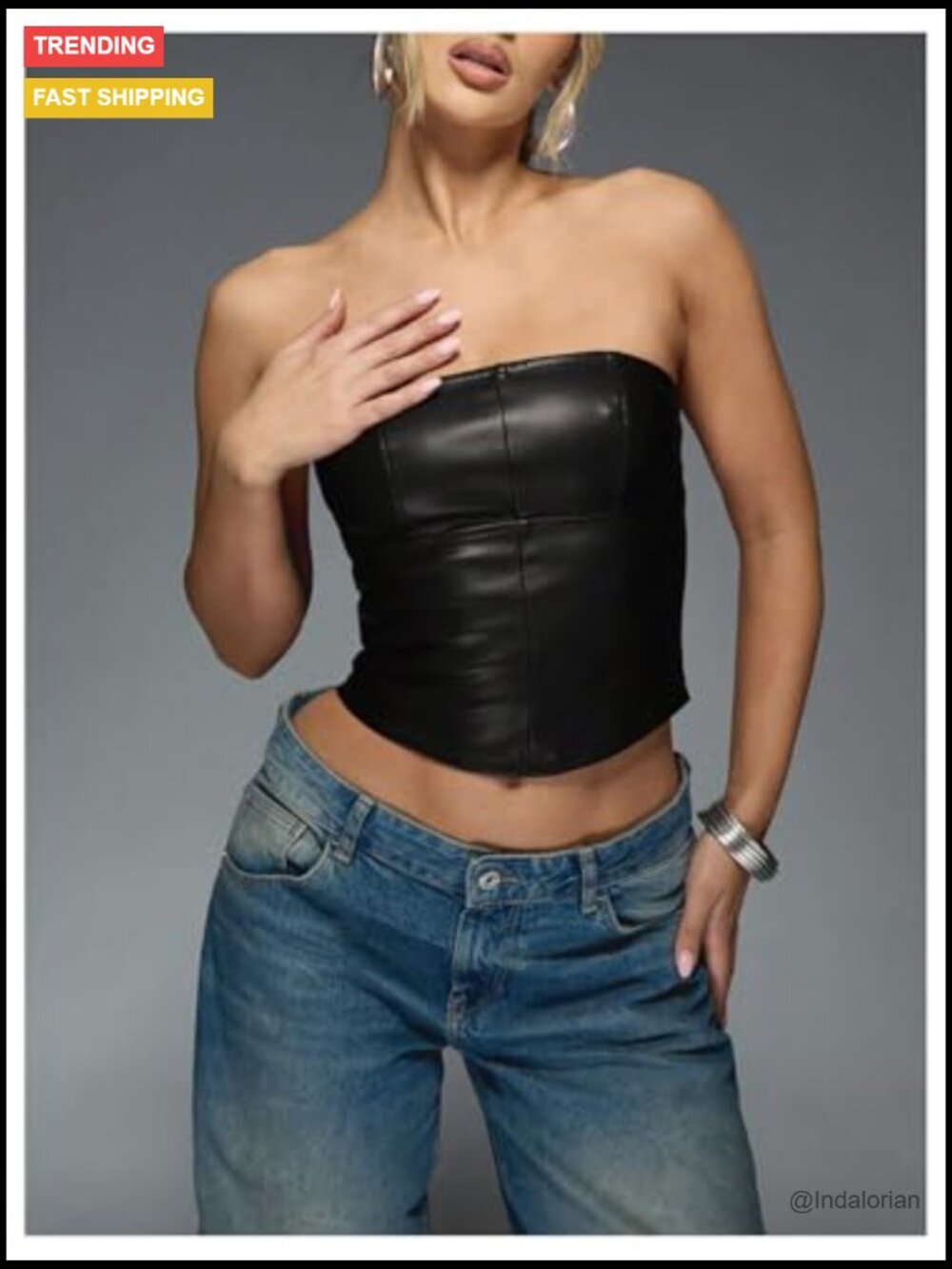 Leather Backless Tube Top Strapless Crop Corset Going Out Tops - Picture 5 of 7